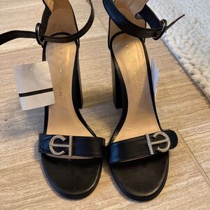 Elie Tahari Black Heeled Sandals with Silver Accents